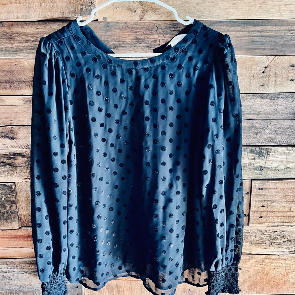 LOFT Navy Polka Dot Blouse